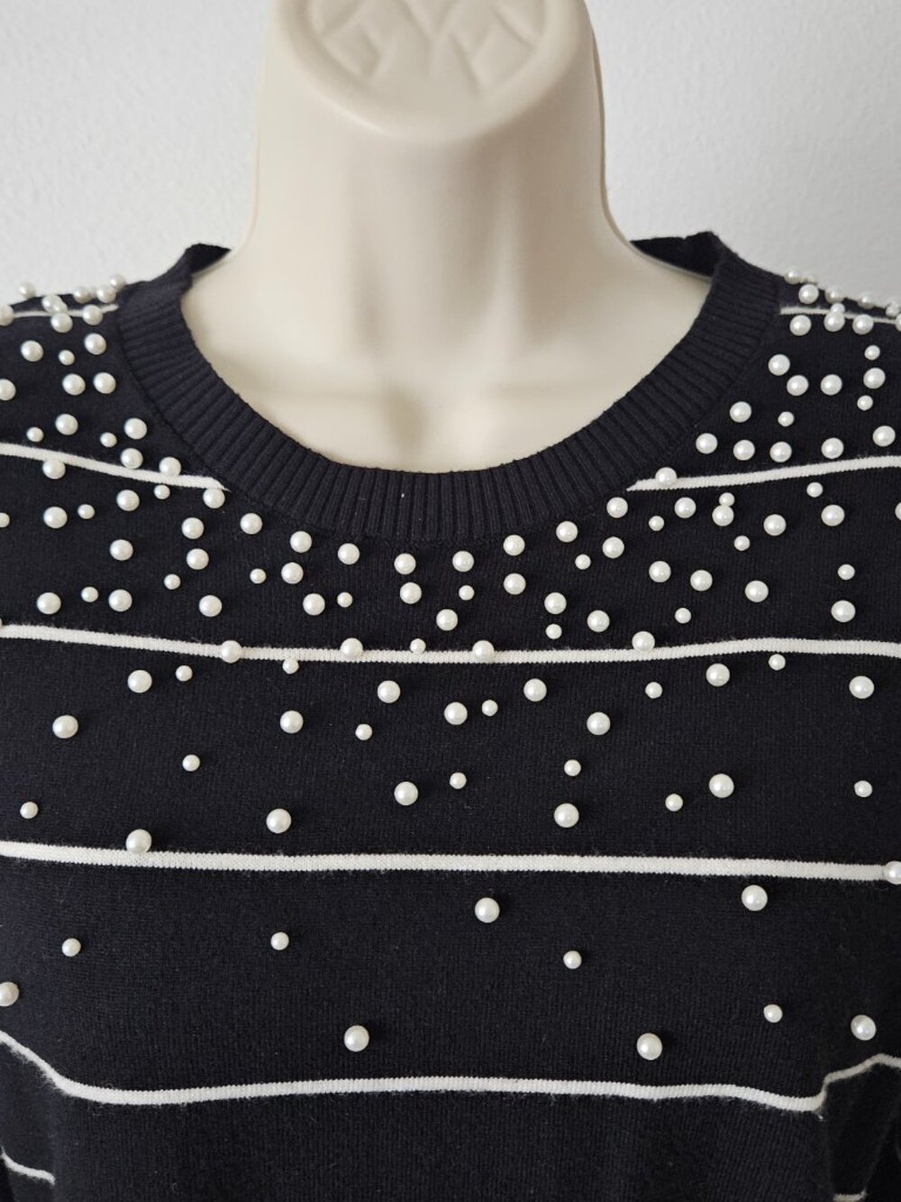Gibsonlook Pearl Embellished Long Sleeve Striped Sweater - Picture 3 of 9
